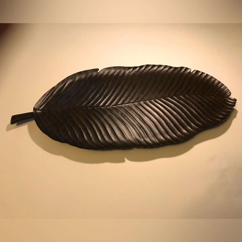 Bronze Island Banana Leaf Accent Tray, 17”x8” For Coffee Table, Kitchen, Vanity